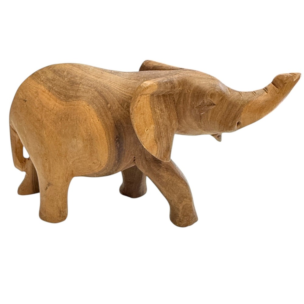 Hand Carved Wood Elephant Figurine Brown Excellent Safari Decor‎